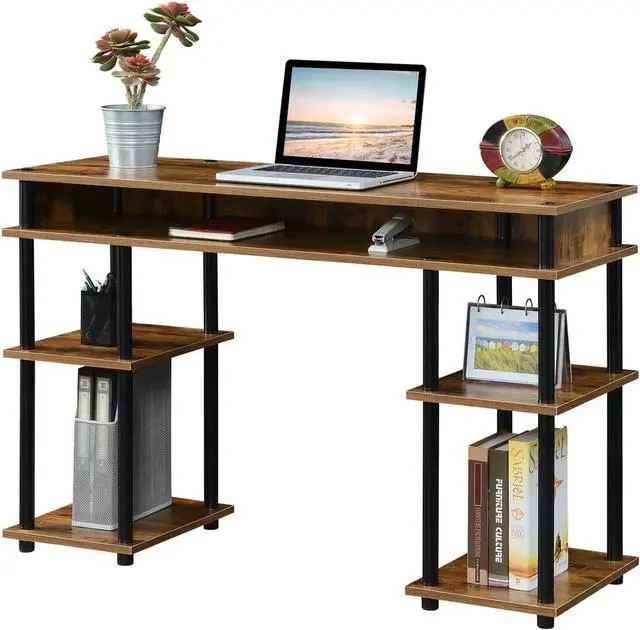 Alt view image 4 of 6 - Convenience Concepts Designs2Go No Tools Student Contemporary Office Desk and Vanity with Shelves, 47.25" L x 15.75" W x 30" H, Barnwood/Black
