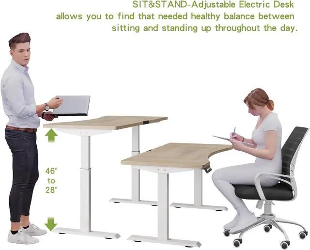 Alt view image 2 of 7 - Radlove Dual Motors Height Adjustable 63 x 30'' Electric Standing Desk with Curved Design Stand Up Table 4 Memory Keys, Computer Desk with Splice Board Home Office Desk, Oak Top + White Frame