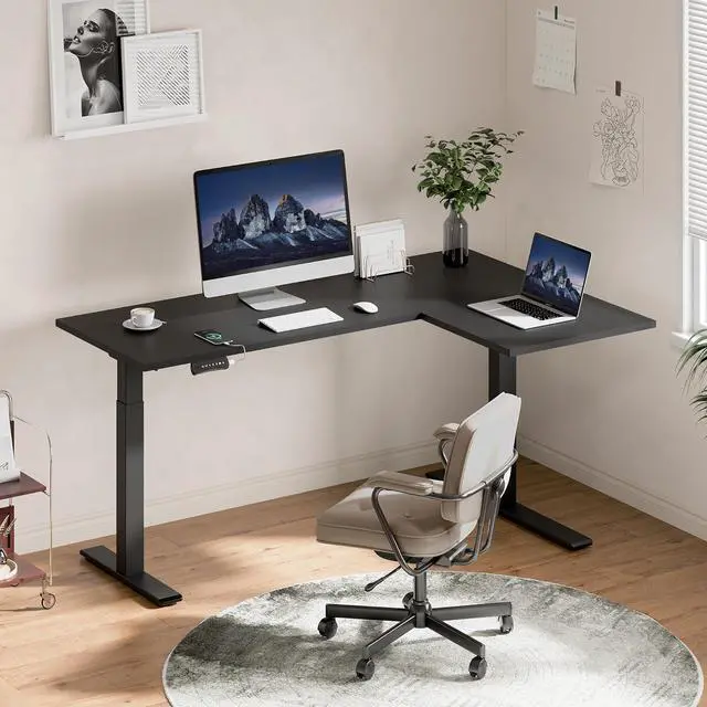 Alt view image 2 of 6 - L Shaped Standing Desk Frame with Dual Motor, Height-Adjustable Table Frame, Black