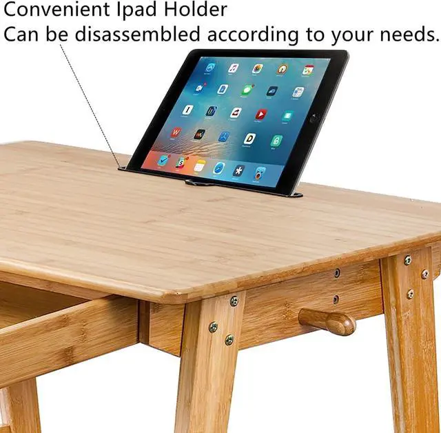 Alt view image 5 of 7 - Dicunoy Computer Desk with 2 Drawers, 46" Solid Bamboo Home Office Writing Desk for Small Space, Compact Simple Tables with Gap Design and Hook for PC, Laptop, Students, Study, Makeup, Bedroom