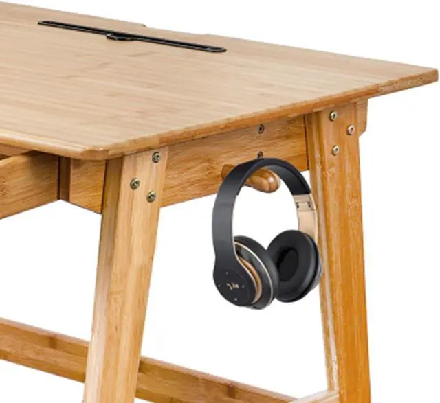 Alt view image 7 of 7 - Dicunoy Computer Desk with 2 Drawers, 46" Solid Bamboo Home Office Writing Desk for Small Space, Compact Simple Tables with Gap Design and Hook for PC, Laptop, Students, Study, Makeup, Bedroom