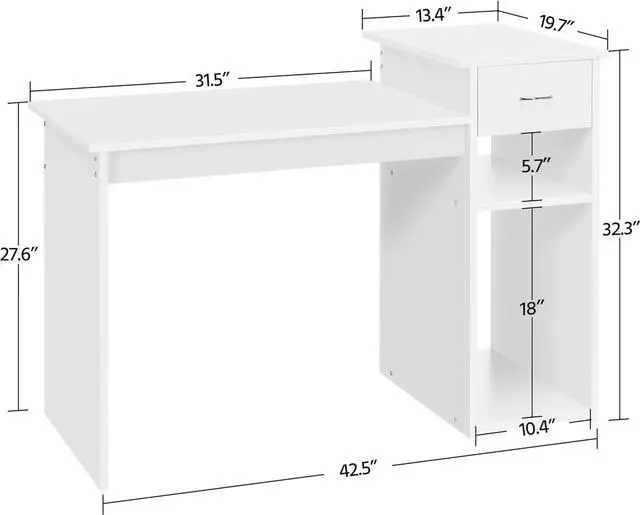 Alt view image 3 of 7 - Yaheetech Home Office Computer Desk with Storage Drawer & Monitor Shelf, Writing PC Laptop Table Desk Study Workstation Furniture for Small Spaces, White