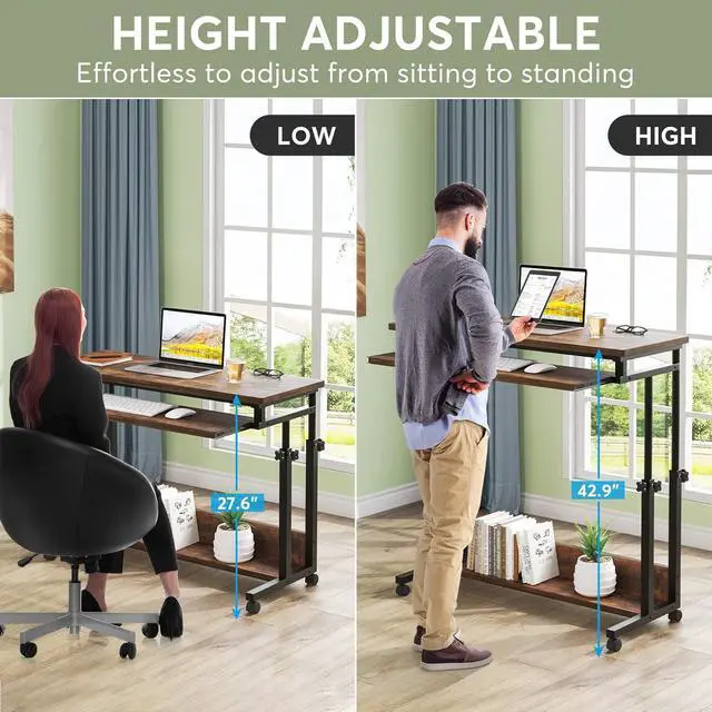Alt view image 6 of 7 - Tribesigns Portable Desk for Sofa and Bed, Height Adjustable Laptop Table Small Standing Desk Rolling Computer Cart with Keyboard Tray on Wheels for Home Office