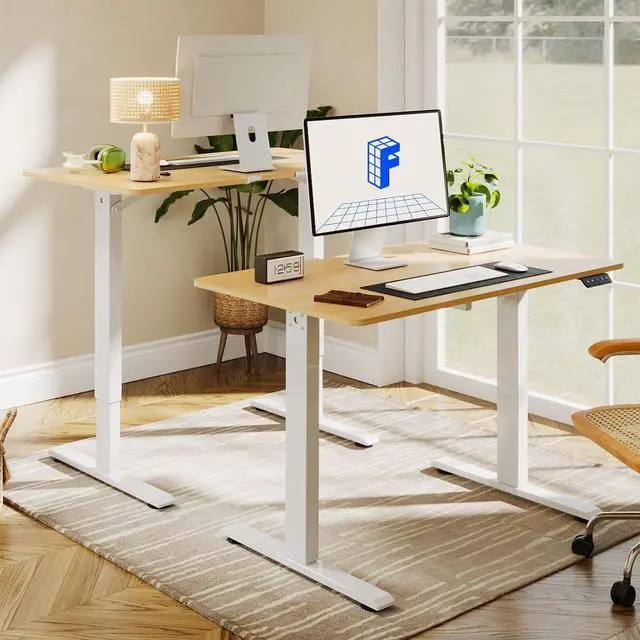Alt view image 2 of 6 - FLEXISPOT Standing Desk Adjustable Height with Whole Piece Desk Board 43 x 24 Inch Electric Stand Up Desk Home Office Computer Workstation Sit Stand Desk, Maple Top + White Frame