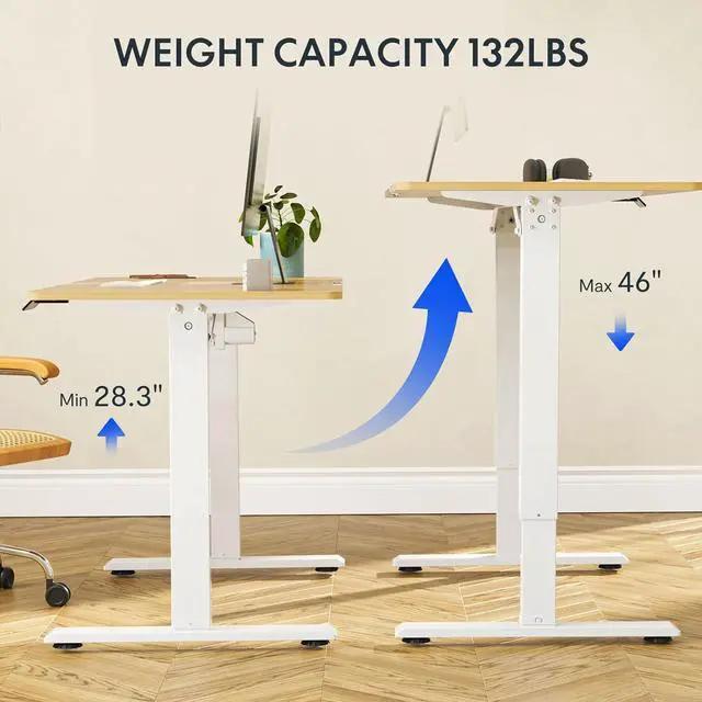 Alt view image 4 of 6 - FLEXISPOT Standing Desk Adjustable Height with Whole Piece Desk Board 43 x 24 Inch Electric Stand Up Desk Home Office Computer Workstation Sit Stand Desk, Maple Top + White Frame