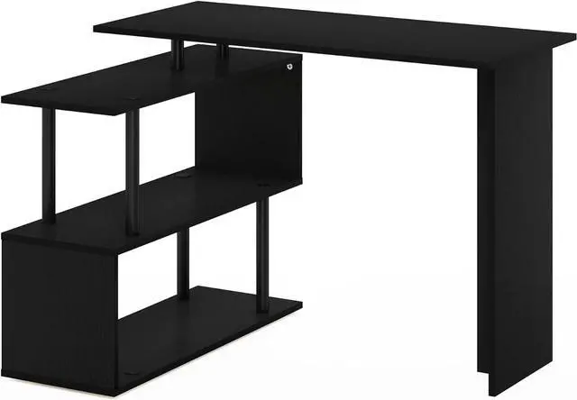 Main image of Furinno Moore L-Shape Computer Desk with 3-Tier Shelves, Americano