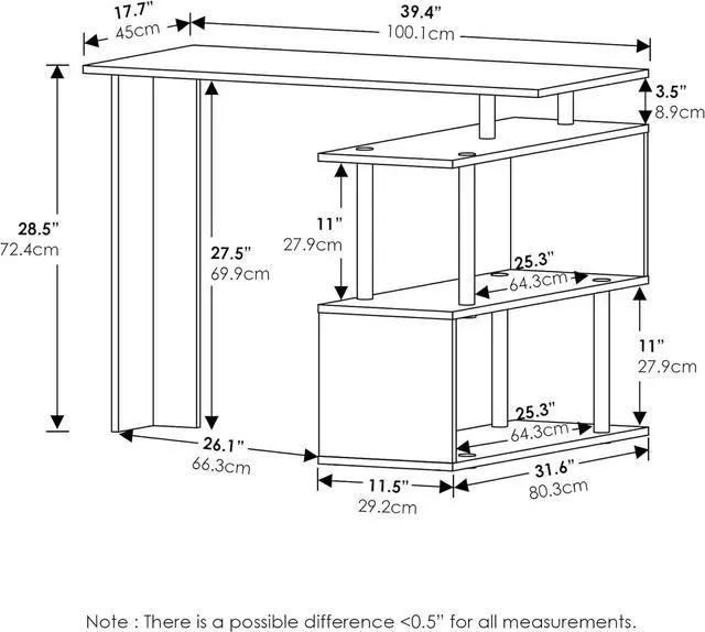 Alt view image 3 of 7 - Furinno Moore L-Shape Computer Desk with 3-Tier Shelves, Americano