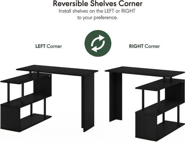 Alt view image 4 of 7 - Furinno Moore L-Shape Computer Desk with 3-Tier Shelves, Americano