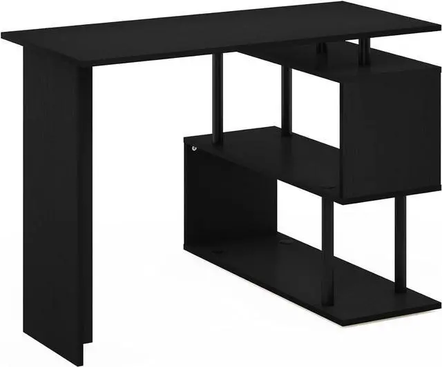 Alt view image 7 of 7 - Furinno Moore L-Shape Computer Desk with 3-Tier Shelves, Americano
