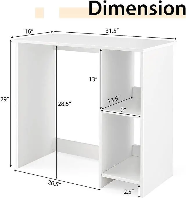 Alt view image 3 of 7 - Tangkula Small White Desk with Shelves, Compact Small Desk for Small Space, Study Writing Desk with 2 Tier Shelves, Modern Simple Style Laptop Desk, PC Desk, Kids Desk, White
