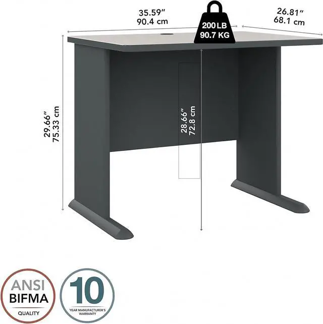 Alt view image 3 of 7 - Bush Business Furniture Series A Home Office Desk, 36W, White Spectrum and Slate