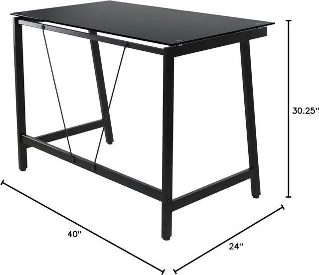 Alt view image 3 of 7 - OneSpace Contemporary Glass Writing Desk, Steel Frame, Black