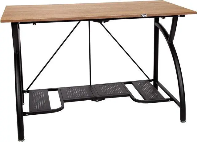 Alt view image 2 of 7 - Origami Folding Computer Desk for Office Study Students Bedroom Home Gaming and Craft - Space Saving Foldable Desk Table, Fits Dual Monitors and Laptop, Collapsible, No Assembly Required (Wood, Large)