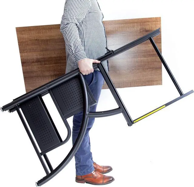 Alt view image 5 of 7 - Origami Folding Computer Desk for Office Study Students Bedroom Home Gaming and Craft - Space Saving Foldable Desk Table, Fits Dual Monitors and Laptop, Collapsible, No Assembly Required (Wood, Large)