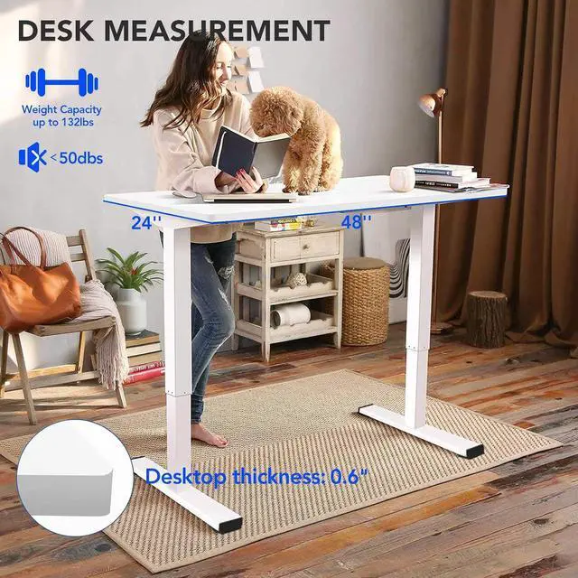 Alt view image 4 of 5 - FLEXISPOT Standing Desk 40 x 24 Inches Whole-Piece Desktop Height Adjustable Desk Electric Sit Stand Up Desk Home Office Desks Computer Workstation(White Frame + White Desktop)