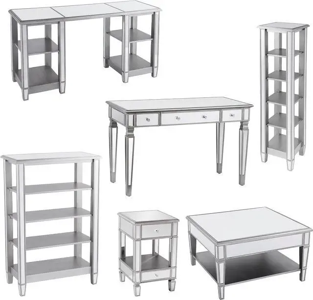 Alt view image 6 of 7 - SEI Furniture Wedlyn Mirrored Writing Desk, Silver