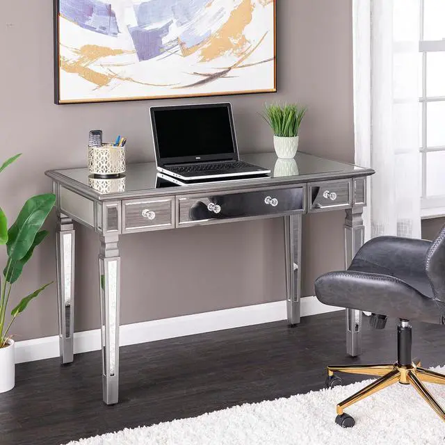 Alt view image 2 of 7 - SEI Furniture Wedlyn Mirrored Writing Desk, Silver