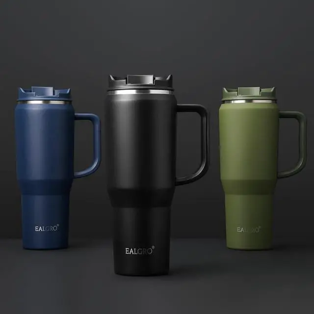 Alt view image 5 of 6 - 40 oz Tumbler with Handle, Insulated Tumblers with Lid and Straw, Large Metal Sports Water Bottle Jug, Thermal Stainless Steel Travel Coffee Mug Cup, Black