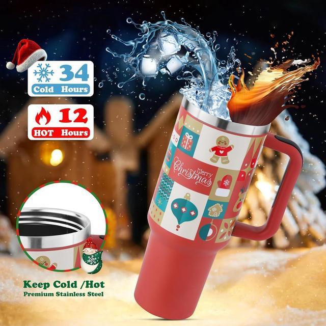 PIMDIR 40 oz Christmas Tumbler with Handle and Straw Lid, Double Wall Vacuum Insulated Stainless Steel Travel Mug Coffee Cup Water Bottle, Xmas Holida