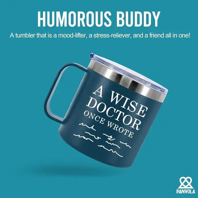 Alt view image 4 of 7 - A Wise Doctor Once Wrote Insulated Coffee Cup 14oz With Handle And Lid Doctor Gifts Physician Medical Student MD Dr Husband Wife Dad Mom Stainless Steel Vacuum Insulated Camping Travel Mug (Blue)