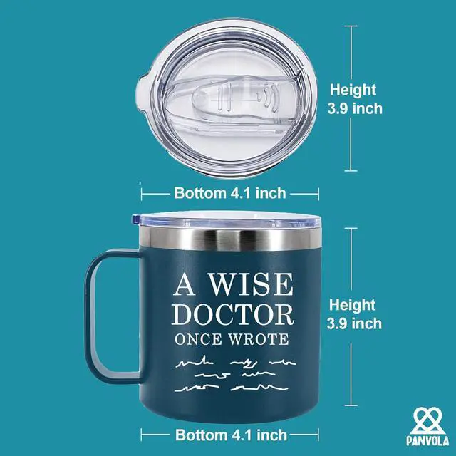 Alt view image 3 of 7 - A Wise Doctor Once Wrote Insulated Coffee Cup 14oz With Handle And Lid Doctor Gifts Physician Medical Student MD Dr Husband Wife Dad Mom Stainless Steel Vacuum Insulated Camping Travel Mug (Blue)