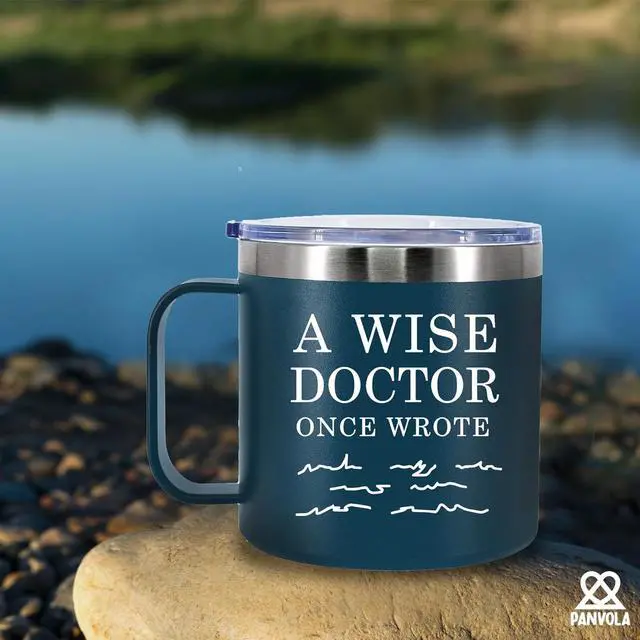 Alt view image 2 of 7 - A Wise Doctor Once Wrote Insulated Coffee Cup 14oz With Handle And Lid Doctor Gifts Physician Medical Student MD Dr Husband Wife Dad Mom Stainless Steel Vacuum Insulated Camping Travel Mug (Blue)