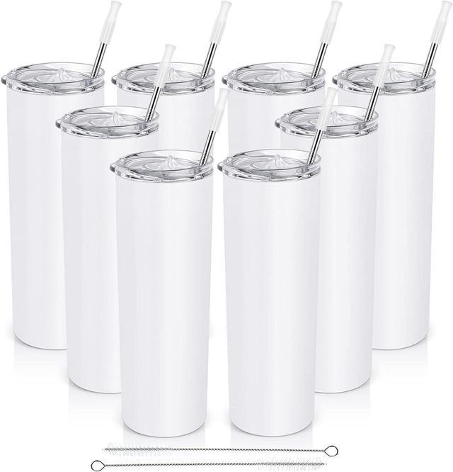 20 Oz Stainless Steel Skinny Tumbler, 8 Pack Double Wall Insulated Tumblers  with Lids and Straws, Insulated Travel Water Tumbler Cup, Slim Vacuum  Tumbler Travel for Drinks, White(For Sublimation) 