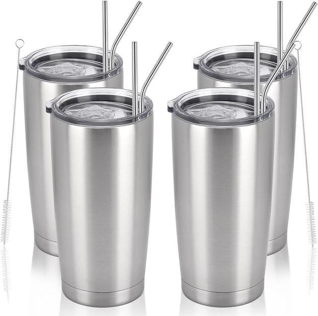 Silver, 20 oz Tumblers with Straws and Lids