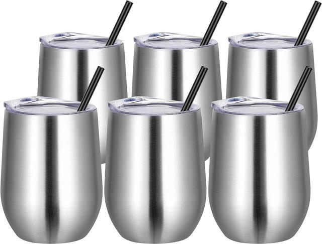 Wine Tumblers Bulk 6 Pack, 12Oz Stainless Steel Stemless Wine Glass with  Lids an