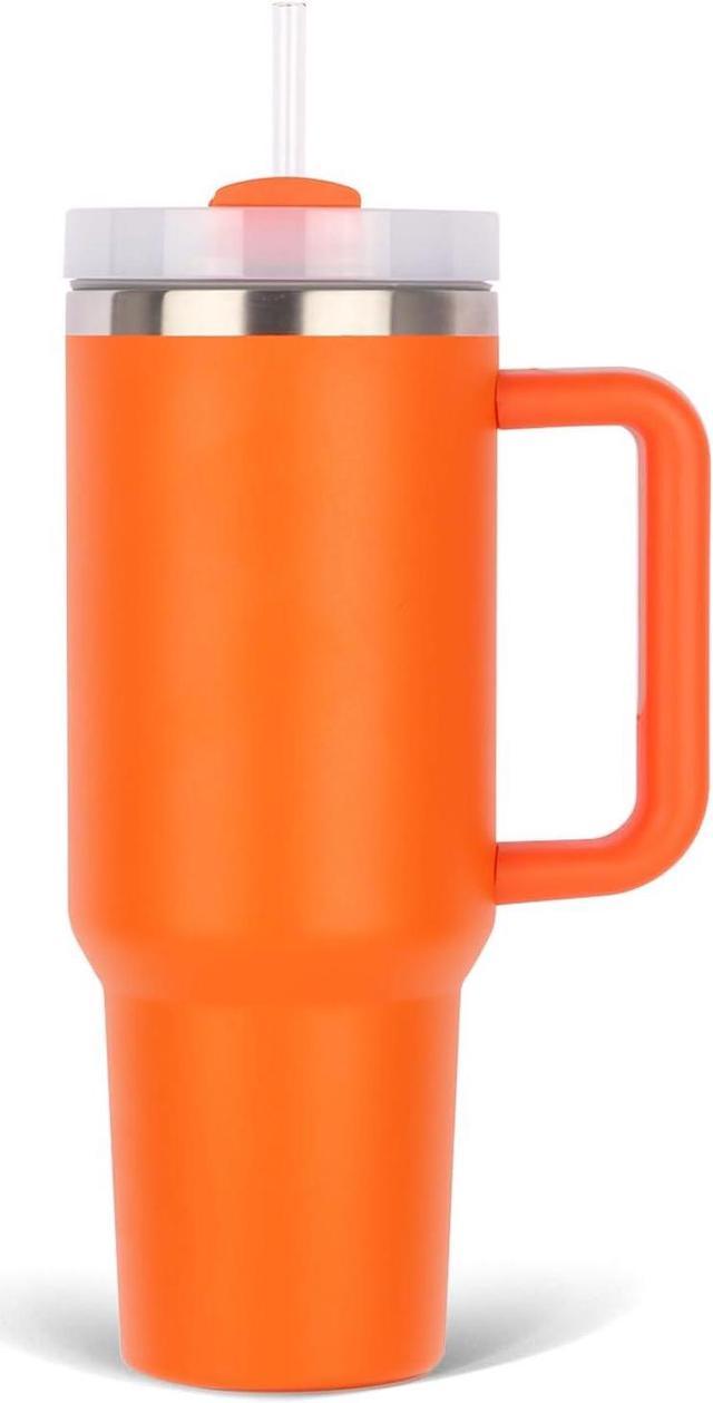 Orange NEW 40 oz TUMBLER Stainless Steel Cup Handle Straw 