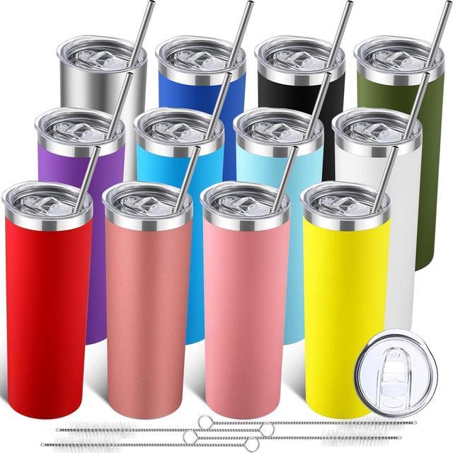 12 Packs Stainless Steel Skinny Tumblers with Lids and Straws 20 oz Double  Wall Vacuum Insulated Tumbler Cup Graduation Teacher Nurse Gifts Mug with  Cleaning Brush Cold Hot Drinks (Multicolored) 