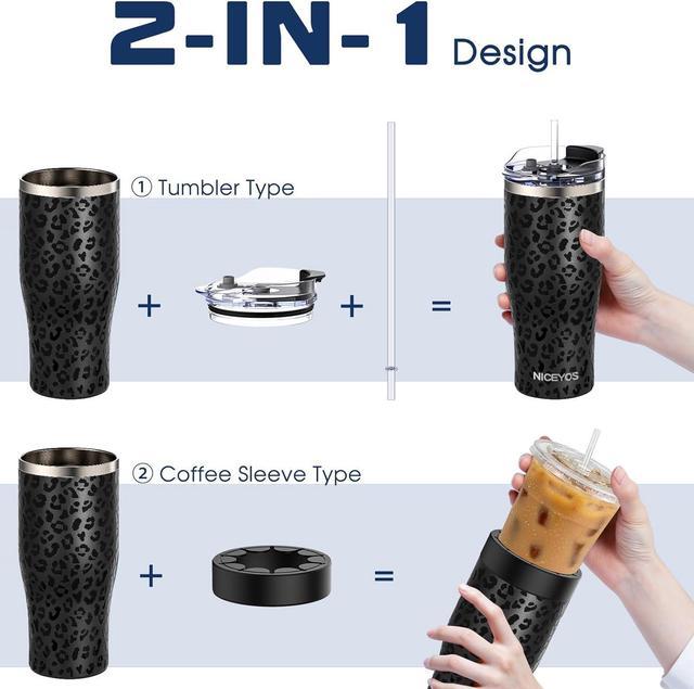 Tumbler with Lid and Straw - 32 oz Insulated Tumblers Stainless Steel  Reusable Iced Coffee Sleeve Cup Insulator for Cold Drinks Small Medium  Large