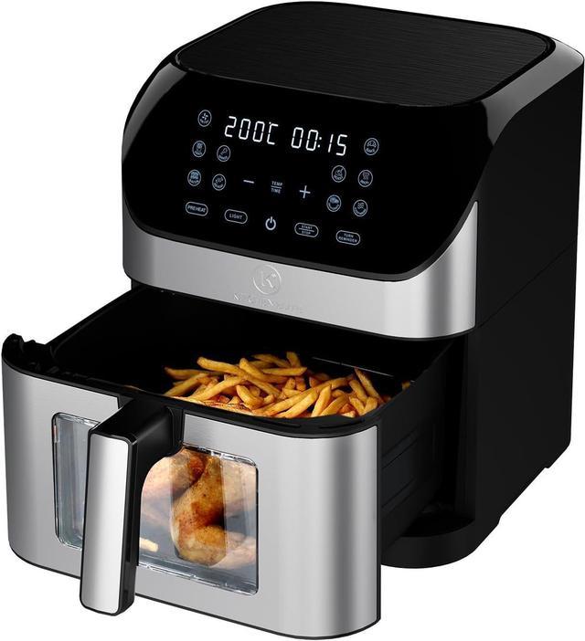Kitchen Elite Air Fryer with 360° turbo airflow technology, 8 Preset  Functions, 8 Qt Family Size with Probe Thermometer,Nonstick Square Air Fryer  Basket with Window, Auto Shut Off Feature, Black 
