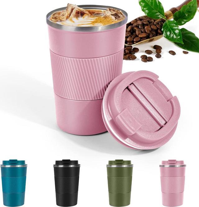 13 Oz Vacuum Insulated Tumbler, Coffee Travel Mug with Leak-proof Lid,  Double Walled Reusable Coffee Cup for Keep Hot/Ice Coffee, Tea, and  Beer(Pink, 380ML) 