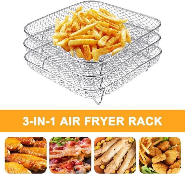8 Inch Air Fryer Rack Square Three Stackable Racks,Stainless Steel