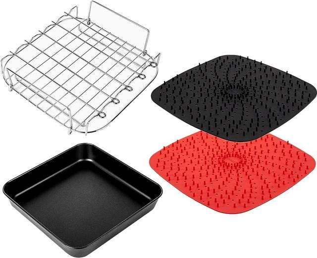 8 inch Square Air Fryer Accessories for Instant Vortex Air Fryer,COSORI,Philips  AirFryers,Set of 4,Multi-purpose Double Layer Rack with Skewer,Nonstick  Pizza Pan,Silicone Mat 