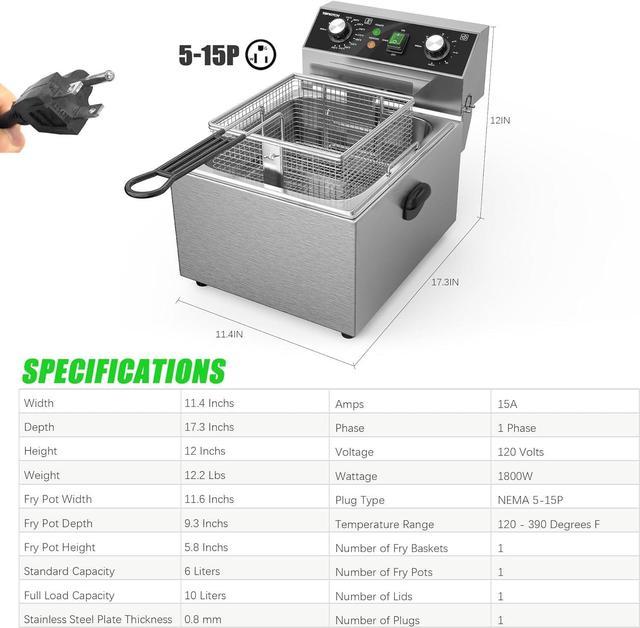 TOPKITCH Electric Deep Fryer Countertop Deep Fryer with Basket and Lid Capacity 10L(10.5QT) Stainless Steel Single Tank Fryer for Home Use Easy to Cle