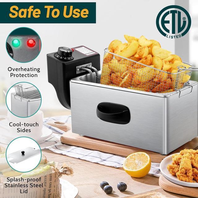 SUEWRITE Electric Deep Fryer, 1.5 Liters/1.6 Qt. Oil Capacity, Cool Touch  Sides Easy to Clean, Deep Fryer with Basket for Home Use, Nonstick Basket