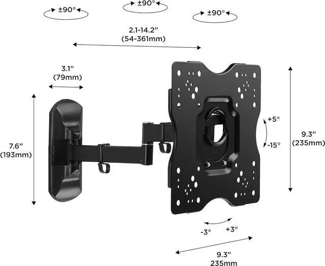 Alt view image 2 of 7 - Promounts Full Motion TV Mount, Tilt & 180° Swivel Articulating TV Wall Mount for Most 17-42 Inch Flat Curved Screen LED LCD OLED TVs, Long Arm Bracket Extend to 14.2", Max VESA 200x200