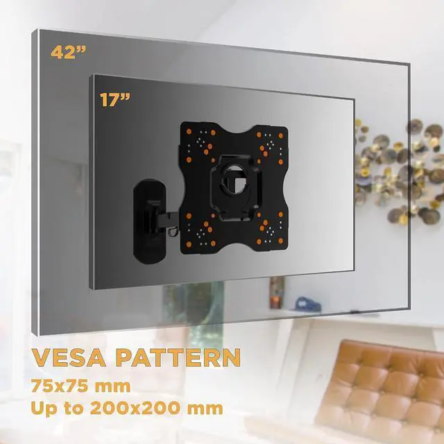 Alt view image 5 of 7 - Promounts Full Motion TV Mount, Tilt & 180° Swivel Articulating TV Wall Mount for Most 17-42 Inch Flat Curved Screen LED LCD OLED TVs, Long Arm Bracket Extend to 14.2", Max VESA 200x200