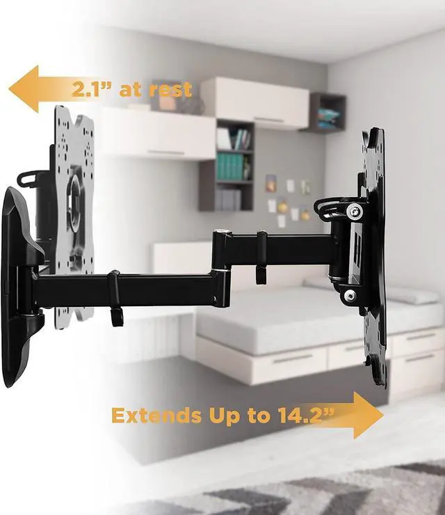 Alt view image 4 of 7 - Promounts Full Motion TV Mount, Tilt & 180° Swivel Articulating TV Wall Mount for Most 17-42 Inch Flat Curved Screen LED LCD OLED TVs, Long Arm Bracket Extend to 14.2", Max VESA 200x200