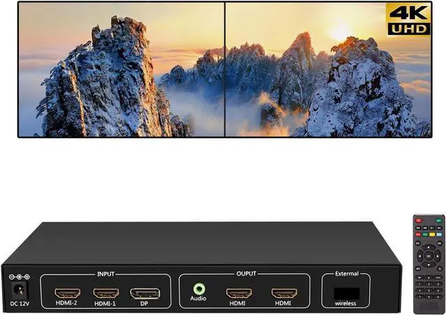 Main image of 4K Video Wall Controller, 1x2 TV Wall Processor Input Support 3840x2160@60HZ /30HZ DP1.2 Signal, Support Each Output 1920x1080/60HZ, Real 4K Resolution