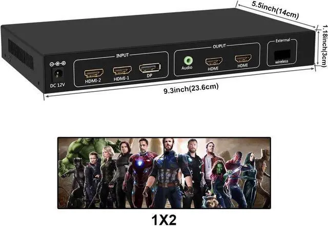 Alt view image 4 of 7 - 4K Video Wall Controller, 1x2 TV Wall Processor Input Support 3840x2160@60HZ /30HZ DP1.2 Signal, Support Each Output 1920x1080/60HZ, Real 4K Resolution