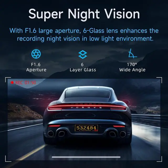 Alt view image 4 of 7 - Dash Cam Front 2.5K: Mini Dash Cam for Cars, 1440P Car Camera with APP, WiFi Dash Cam with WDR Night Vision, 24 Hours Parking Monitor Dashcams, 160°Wide, G-Sensor