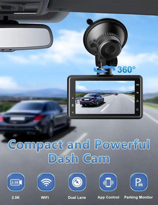 Alt view image 2 of 7 - Dash Cam Front and Rear Camera, Otovoda 3Inch Screen WiFi Dash cam, 2.5K+1080P Dash Camera for Cars, Dashboard Camera with Free 64GB SD Card, Type-C Port, Parking Monitor, Super Night Vision