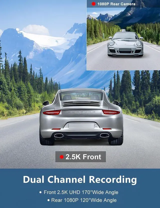 Alt view image 3 of 7 - Dash Cam Front and Rear Camera, Otovoda 3Inch Screen WiFi Dash cam, 2.5K+1080P Dash Camera for Cars, Dashboard Camera with Free 64GB SD Card, Type-C Port, Parking Monitor, Super Night Vision
