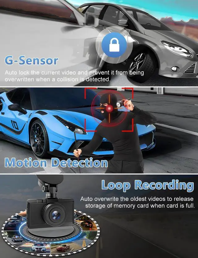 Alt view image 7 of 7 - Dash Cam Front and Rear Camera, Otovoda 3Inch Screen WiFi Dash cam, 2.5K+1080P Dash Camera for Cars, Dashboard Camera with Free 64GB SD Card, Type-C Port, Parking Monitor, Super Night Vision