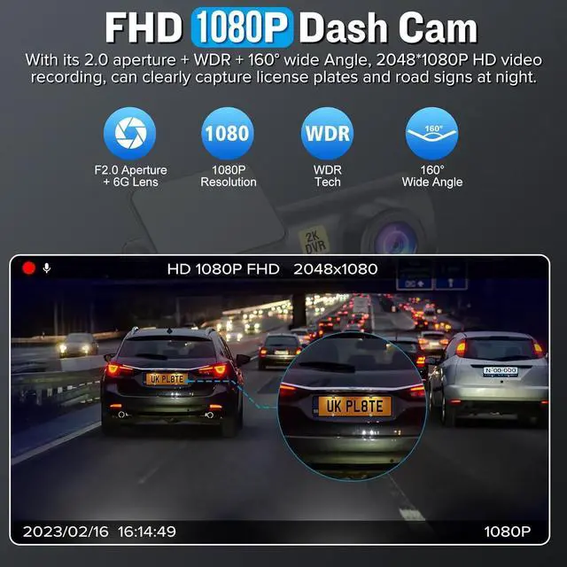 Alt view image 3 of 7 - Dash Cam, WiFi FHD 1080P Dash Camera for Cars, Mini Car Camera, Dash Cam Front with Free 64GB SD Card, 160° Wide Angle, Night Vision, Loop Recording, 24H Parking Monitor, Support 128GB Max