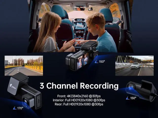 Alt view image 2 of 7 - P2 Trio 3 Channel 4K WiFi Dash Cam, 4K+1080P+1080P Front and Rear Inside Triple Car Camera, Free 64GB Card, 5G Wi-Fi Dual DashCam, IR Night Vision, Voice Control, GPS, 24H Parking Mode