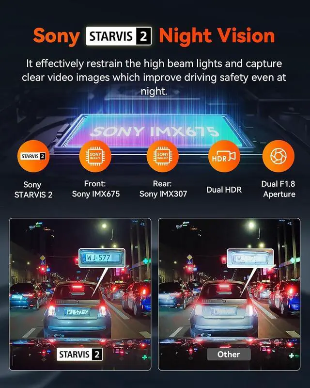 Alt view image 3 of 7 - S1 Pro 2.7K Front and Rear 5G WiFi Dual Dash Cam, STARVIS 2 HDR Night Vision, LTE Support, 1440P 60FPS Hidden Dash Camera for Cars, GPS, Voice Control, 24/7 Parking Mode, Support 512GB Max